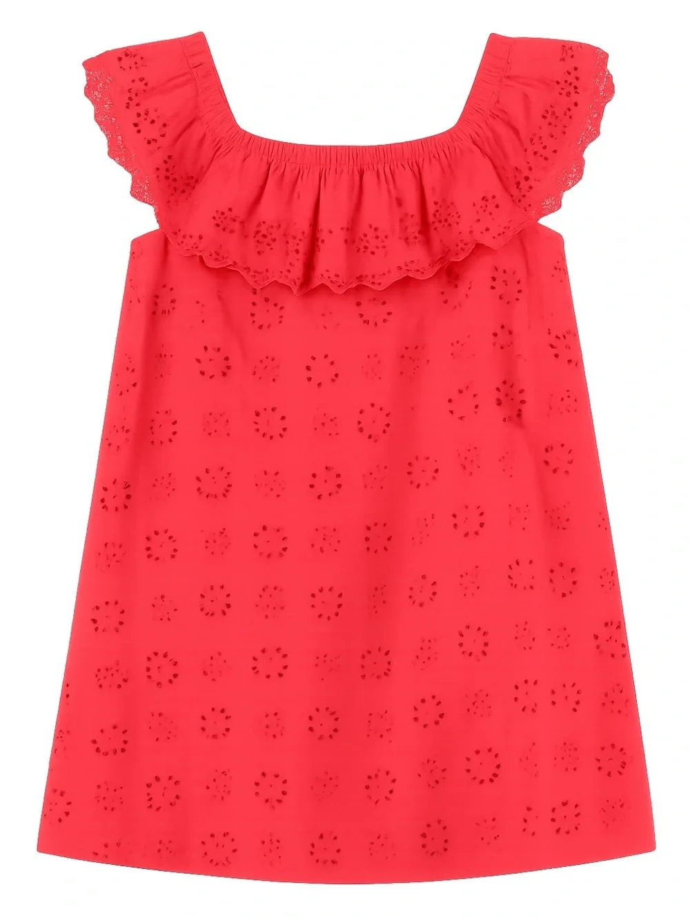 Tommy Bahama Coral Red Eyelet Ruffle Dress - Picture 3 of 10